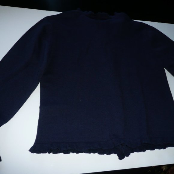 Rachel Riley Girl SZ 12 Ruffled Edge Cardigan Navy Blue Sweater Sparkle Buttons - Picture 9 of 9